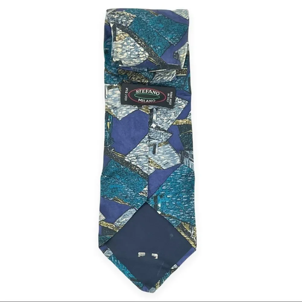Stefano Milano 100% Silk Tie Hand Made in Italy Unique Blue Design